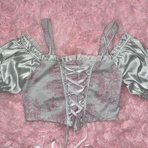 Floral Lace-Up Satin Crop Top